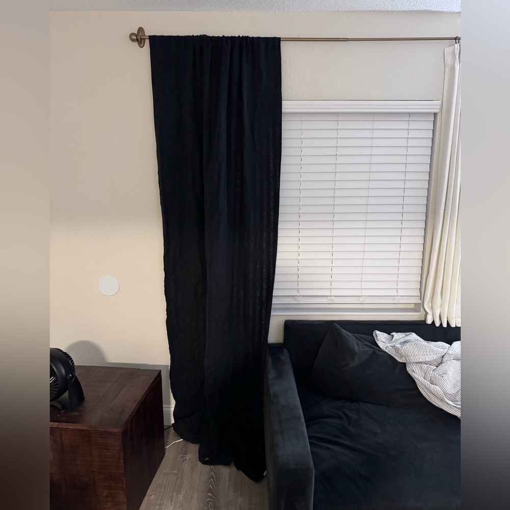 CB2 Track Stripe Black White Grey Curtain 48x108 Extra Long Modern Farmhouse - Picture 2 of 11